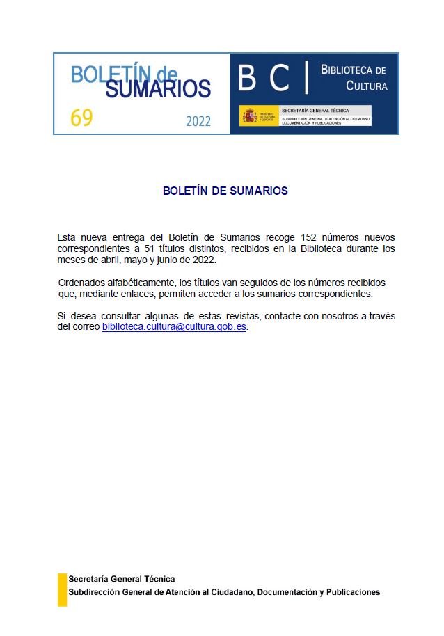 Boletín de Sumarios de la Biblioteca de Cultura
