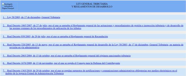 Ley General Tributaria y reglamentos de desarrollo