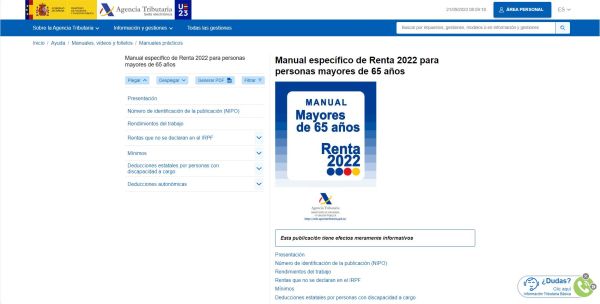 Manual específico de Renta 2022 para personas mayores de 65 años