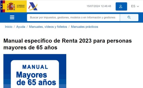 Manual específico de Renta 2023 para personas mayores de 65 años