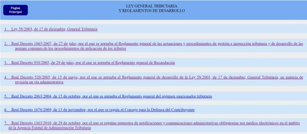 Ley General Tributaria y reglamentos de desarrollo