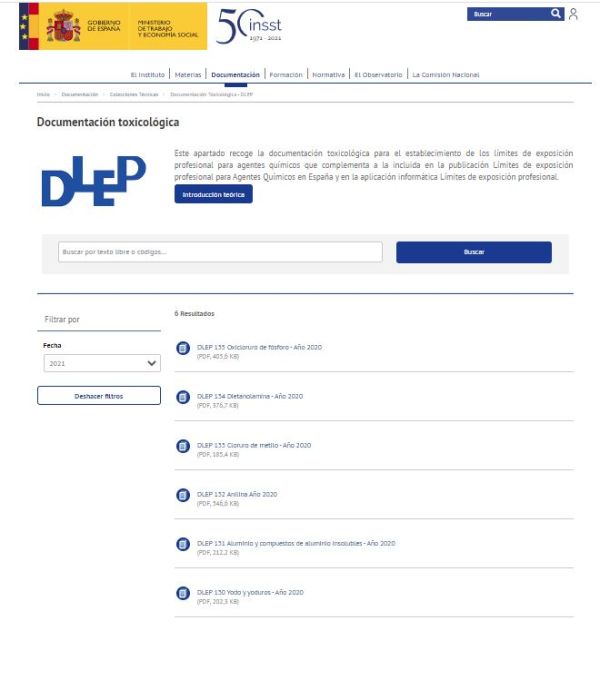 DLEP: Documentación Límites de Exposición Profesional