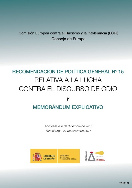 Recomendación de política general nº 15 relativa a la lucha contra el discurso de odio y memorándum explicativo