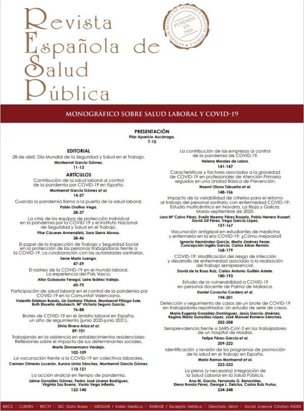 Monográfico de salud laboral y COVID-19
