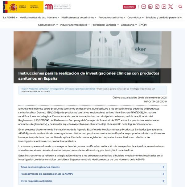 Instrucciones para la realización de investigaciones clínicas con productos sanitarios en España