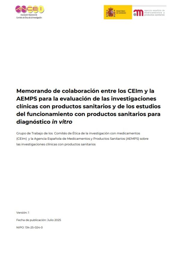 Memorando de colaboración entre los CEIm y la AEMPS para la evaluación de las investigaciones clínicas con productos sanitarios y de los estudios del funcionamiento con productos sanitarios para diagnóstico in vitro