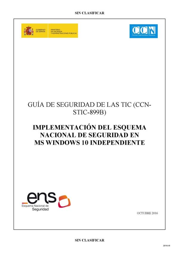 Implementación del Esquema Nacional de Seguridad en MS Windows 10 independiente