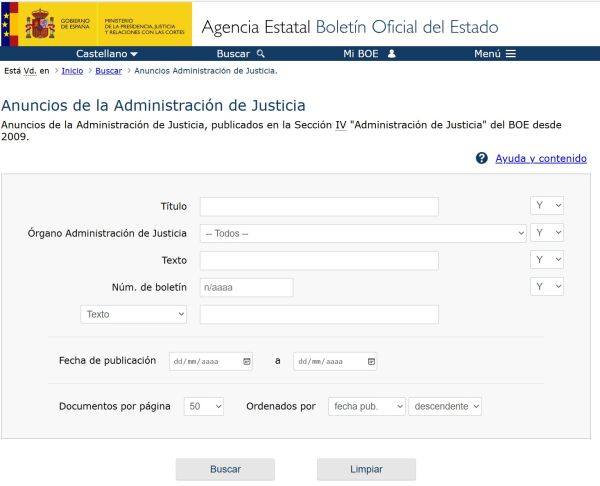Anuncios de la Administración de Justicia