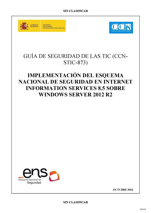 Implementación del Esquema Nacional de Seguridad en Internet Information Server 8.5 sobre Windows Server 2012 R2