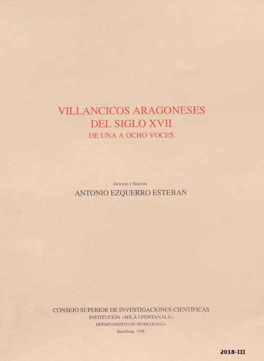 Villancicos aragoneses del siglo XVII de una a ocho voces