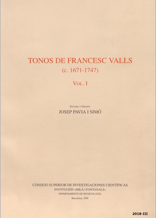 Tonos de Francesc Valls (c. 1671-1747). Vol. I