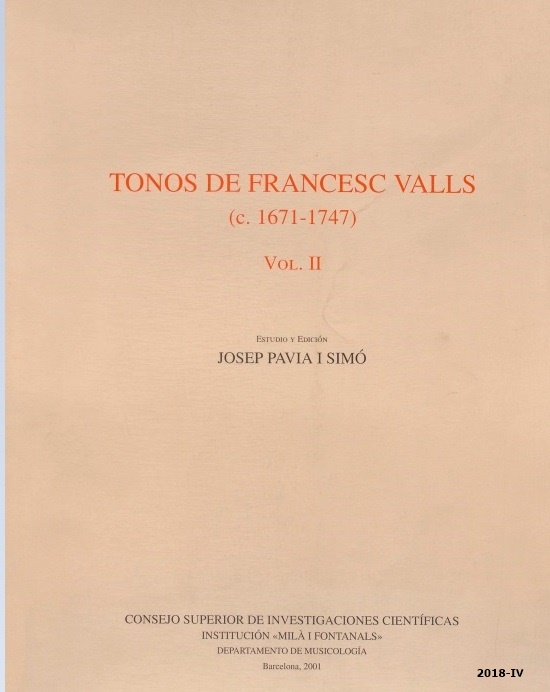 Tonos de Francesc Valls (c. 1671-1747). Vol. II