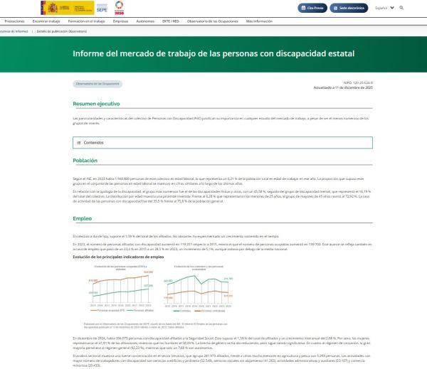 Informe del mercado de trabajo de las personas con discapacidad estatal