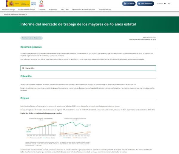 Informe del mercado de trabajo de los mayores de 45 años estatal