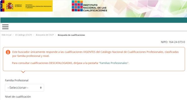 Base de Datos del Catálogo Nacional de Cualificaciones Profesionales