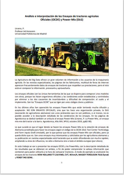 Análisis e interpretación de los ensayos de tractores agrícolas Oficiales (OCDE) y Power-Mix (DLG)